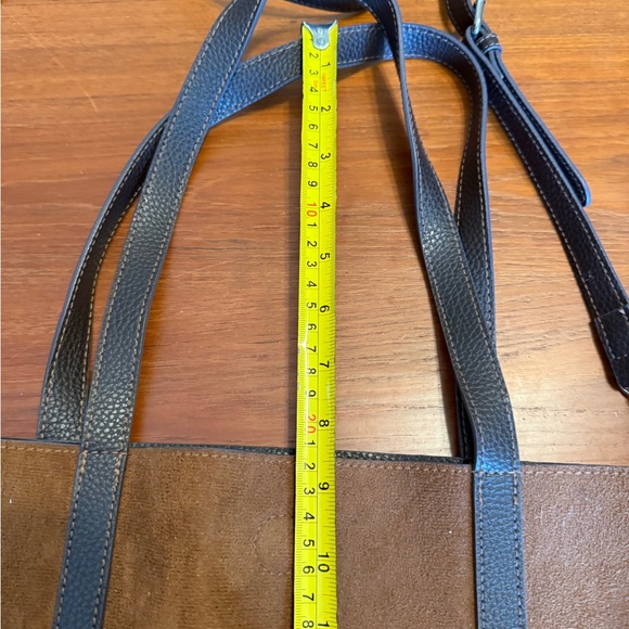 Brown Faux Suede Tote Bag with Brown Straps - Picture 3 of 6